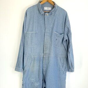 Vtg Coveralls Universal Overall Stone Cutter Men's 52 Blue White Herringbone